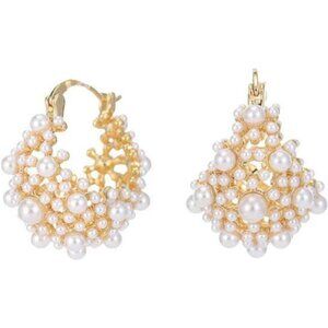 Pearl Gold Hoop Earrings | 14K Gold Plated Hypoallergenic Hoops